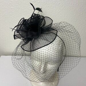 Headband dressy hair band Black Mesh Bow Vintage